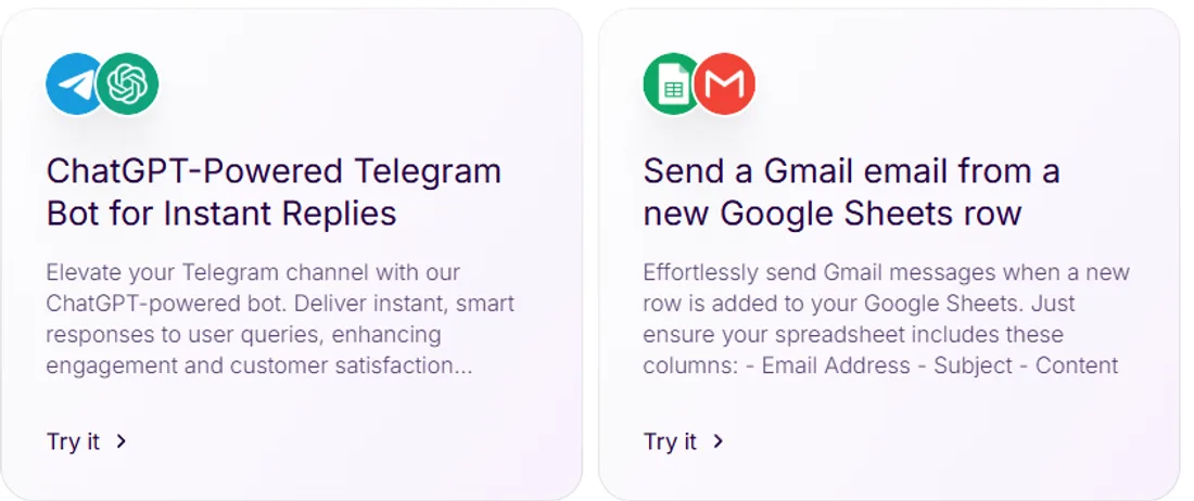 Готовые шаблоны связок в Make: бот в Telegram с ответами через ChatGPT и письмо из строки Google Sheets